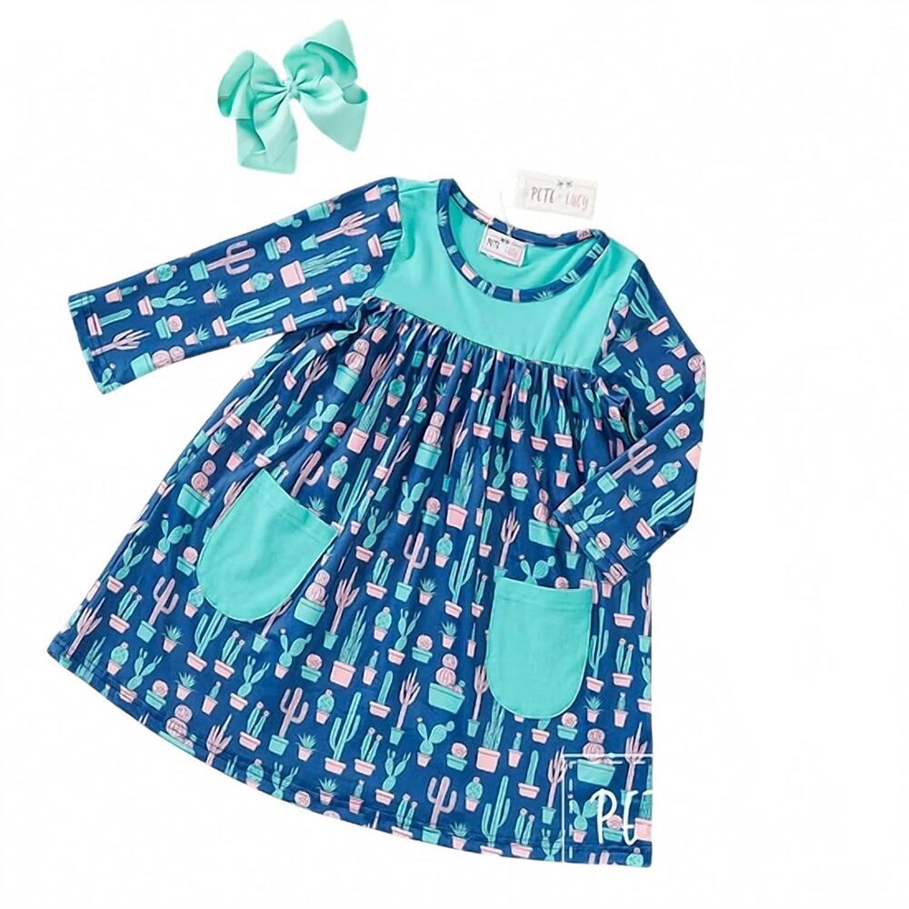 NEW PETE + LUCY girls boho cactus dress in blue